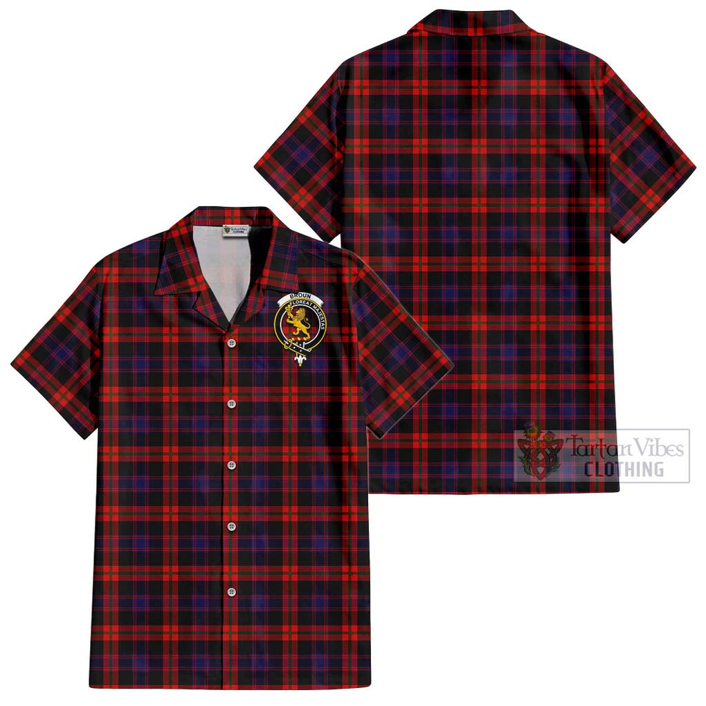 Broun Modern Tartan Cotton Hawaiian Shirt with Family Crest Kid - Tartan Vibes Clothing