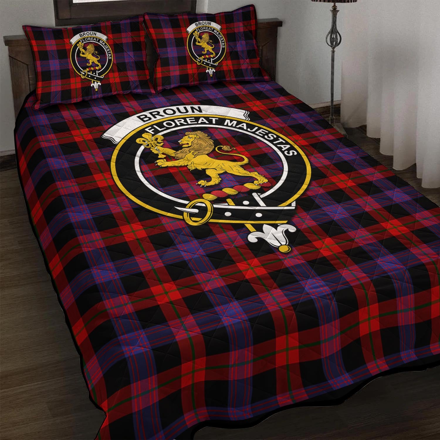 Broun Modern Tartan Quilt Bed Set with Family Crest - Tartan Vibes Clothing