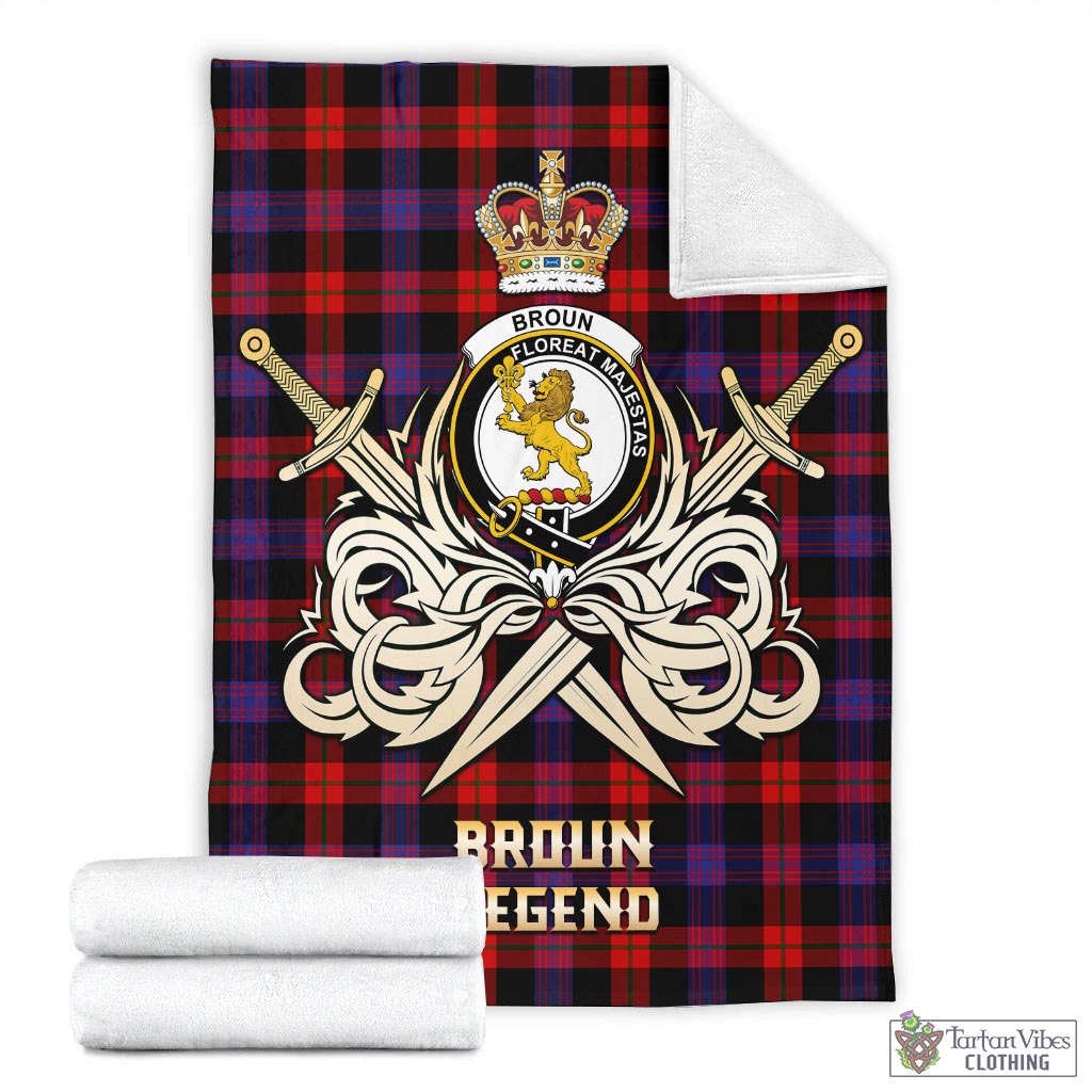 Tartan Vibes Clothing Broun Modern Tartan Blanket with Clan Crest and the Golden Sword of Courageous Legacy