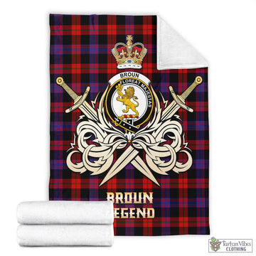 Broun Modern Tartan Blanket with Clan Crest and the Golden Sword of Courageous Legacy