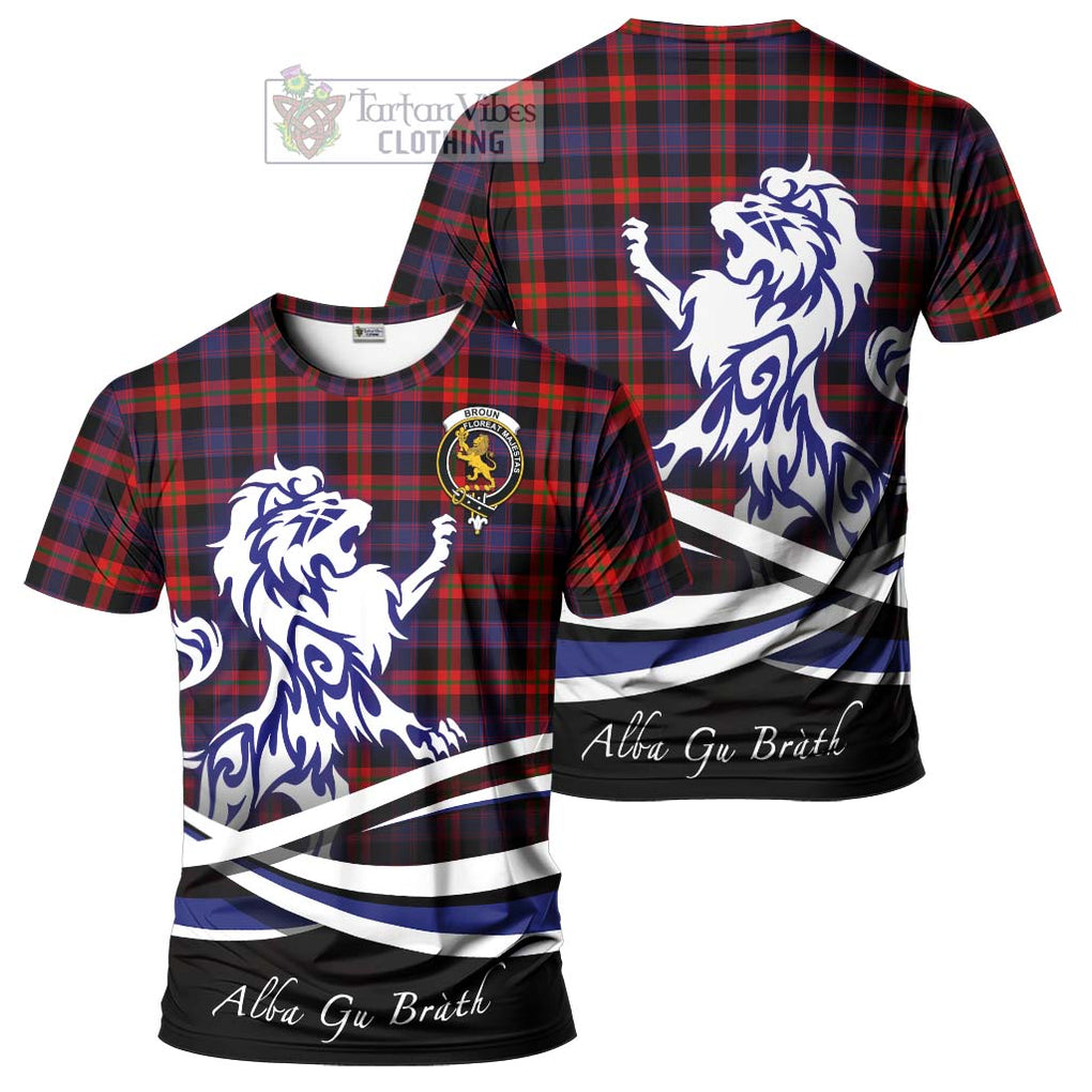 Tartan Vibes Clothing Broun Modern Tartan Cotton T-shirt with Alba Gu Brath Regal Lion Emblem