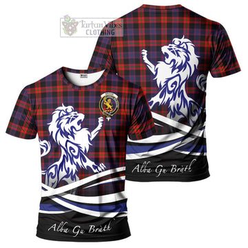 Broun Modern Tartan Cotton T-shirt with Alba Gu Brath Regal Lion Emblem