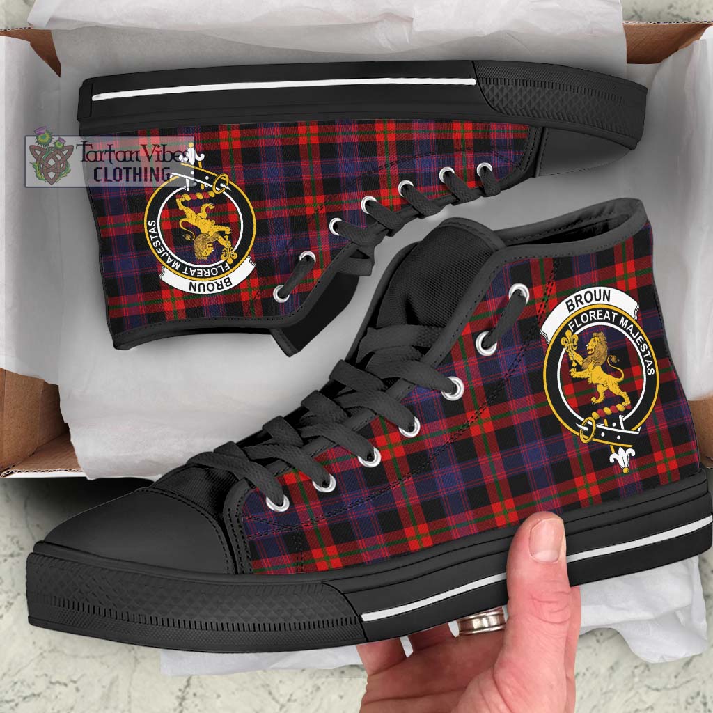 Tartan Vibes Clothing Broun Modern Tartan High Top Shoes with Family Crest