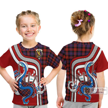 Broun Modern Tartan Kid T-Shirt with Epic Bagpipe Style