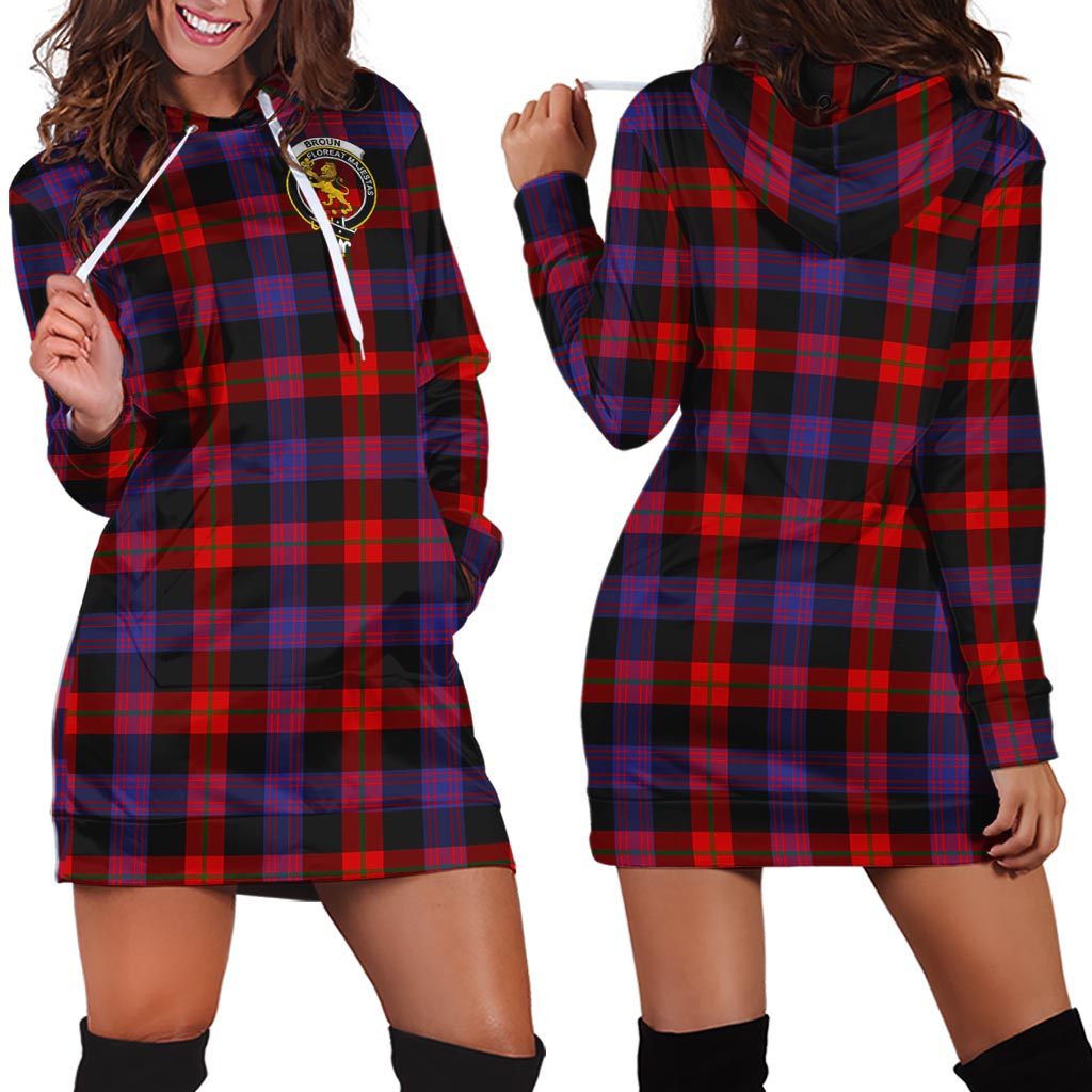 Broun Modern Tartan Hoodie Dress with Family Crest - Tartan Vibes Clothing