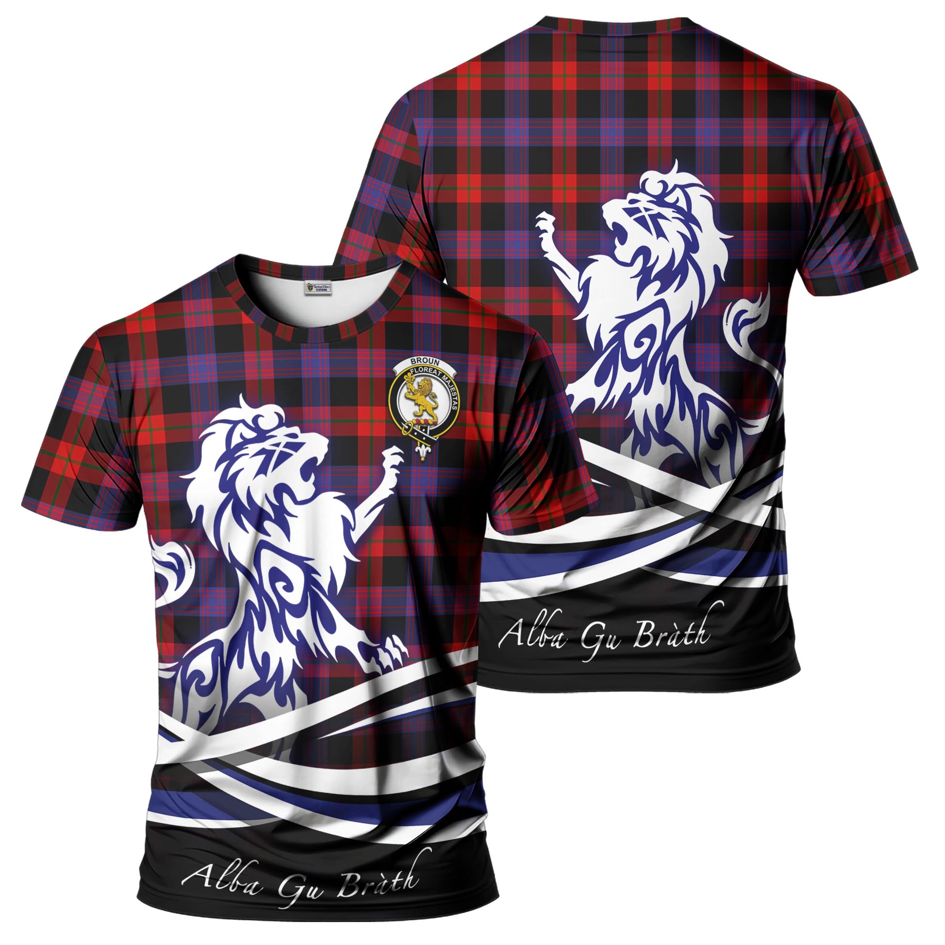 broun-modern-tartan-t-shirt-with-alba-gu-brath-regal-lion-emblem