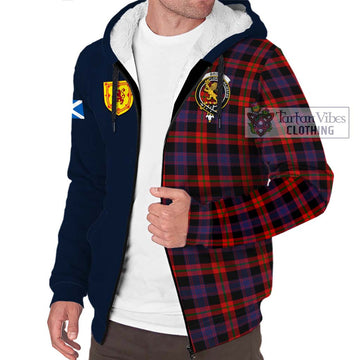 Broun Modern Tartan Sherpa Hoodie Alba with Scottish Lion Royal Arm Half Style