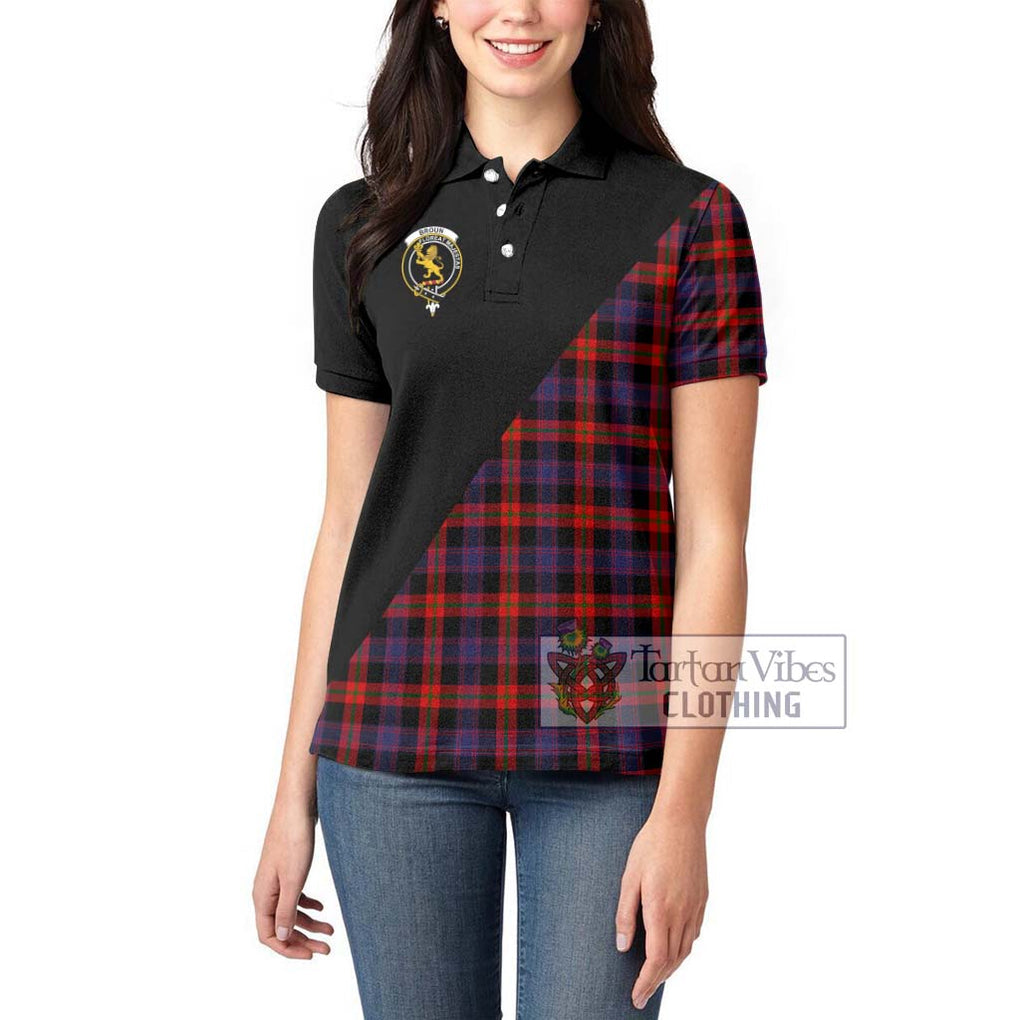 Broun Modern Tartan Women's Polo Shirt with Family Crest and Military Logo Style - Tartanvibesclothing Shop