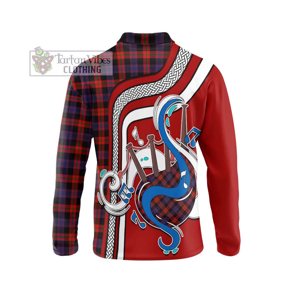 Tartan Vibes Clothing Broun Modern Tartan Long Sleeve Polo Shirt with Epic Bagpipe Style