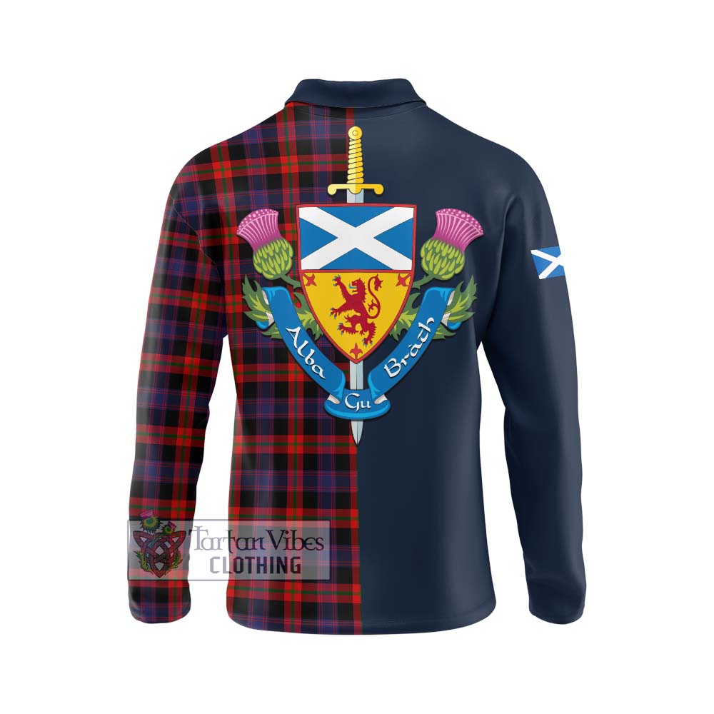 Tartan Vibes Clothing Broun Modern Tartan Long Sleeve Polo Shirt with Scottish Lion Royal Arm Half Style