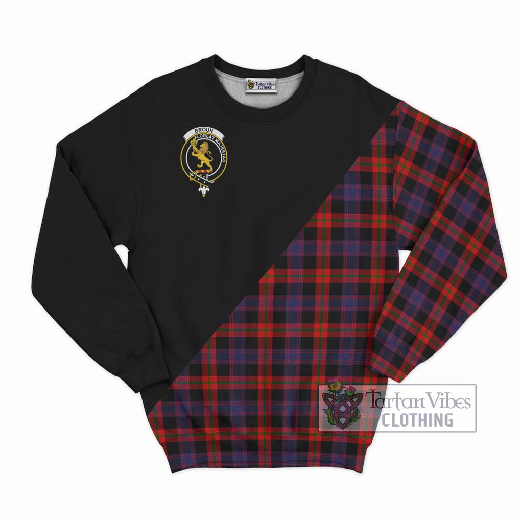 Broun Modern Tartan Sweatshirt with Family Crest and Military Logo Style - Tartanvibesclothing Shop