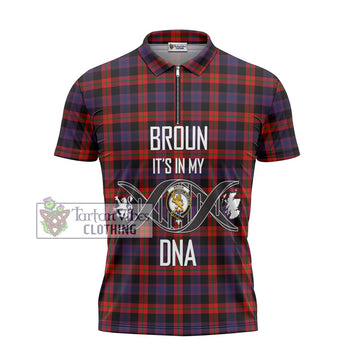 Broun Modern Tartan Zipper Polo Shirt with Family Crest DNA In Me Style