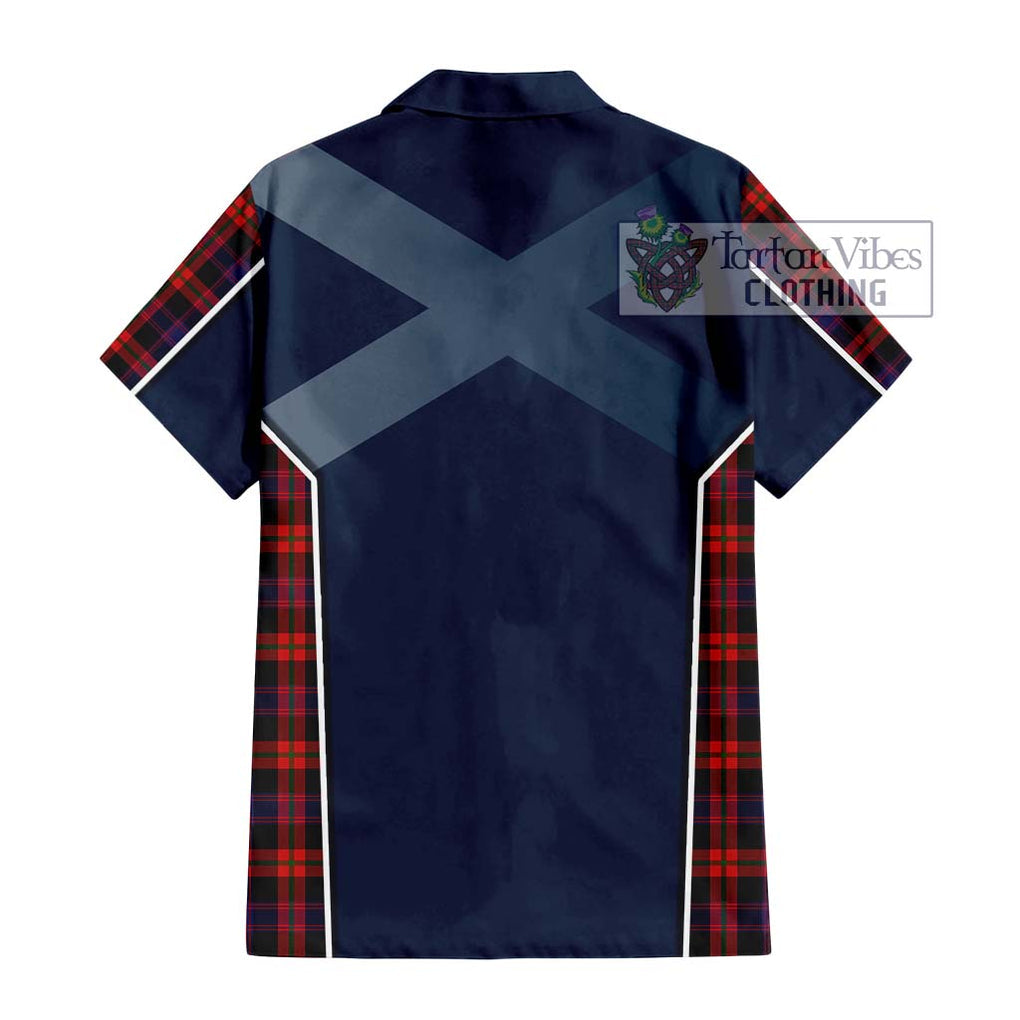 Broun Modern Tartan Short Sleeve Button Shirt with Family Crest and Lion Rampant Vibes Sport Style - Tartan Vibes Clothing