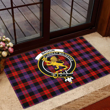 Broun Modern Tartan Door Mat with Family Crest