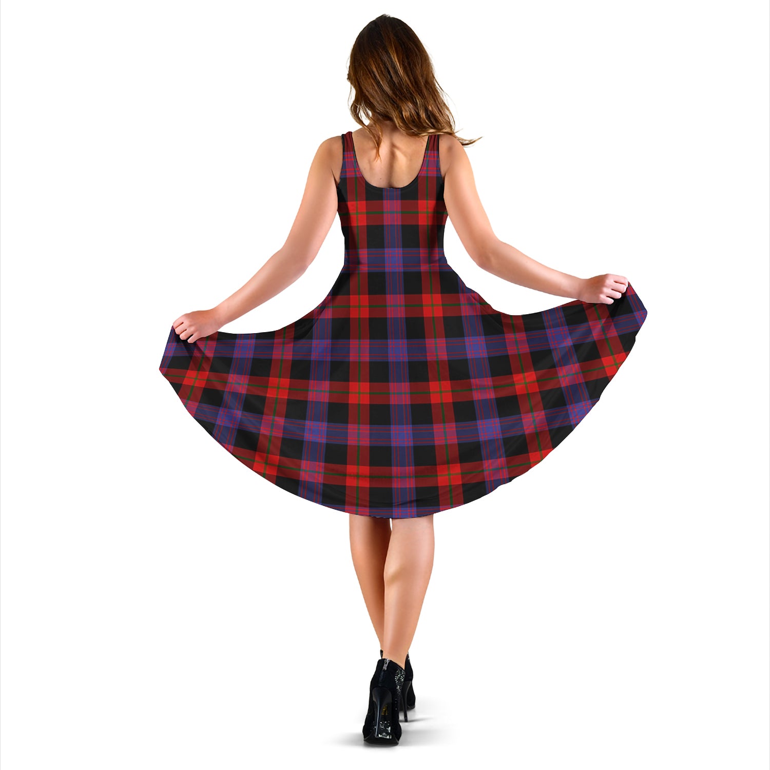 Broun Modern Tartan Sleeveless Midi Womens Dress - Tartanvibesclothing