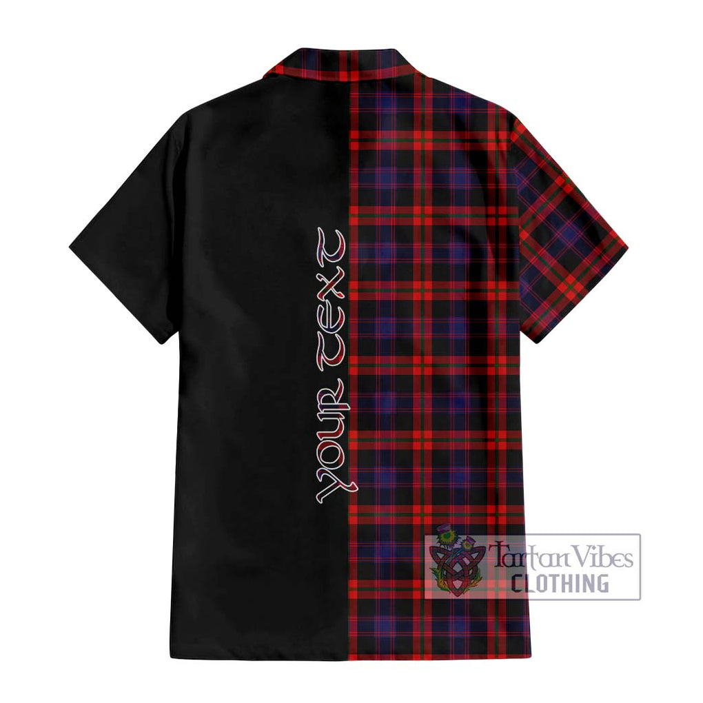 Broun Modern Tartan Short Sleeve Button Shirt with Family Crest and Half Of Me Style - Tartanvibesclothing Shop