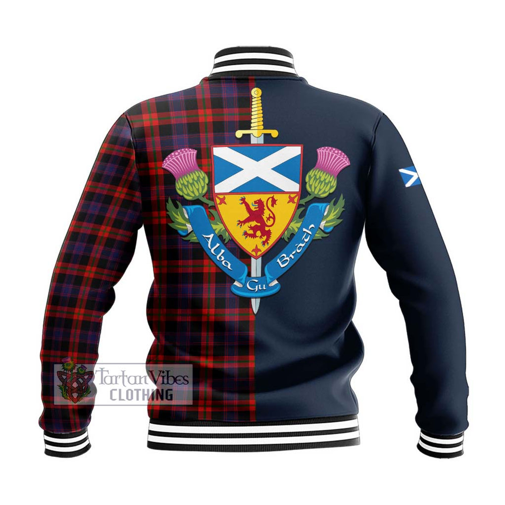 Tartan Vibes Clothing Broun Modern Tartan Baseball Jacket with Scottish Lion Royal Arm Half Style