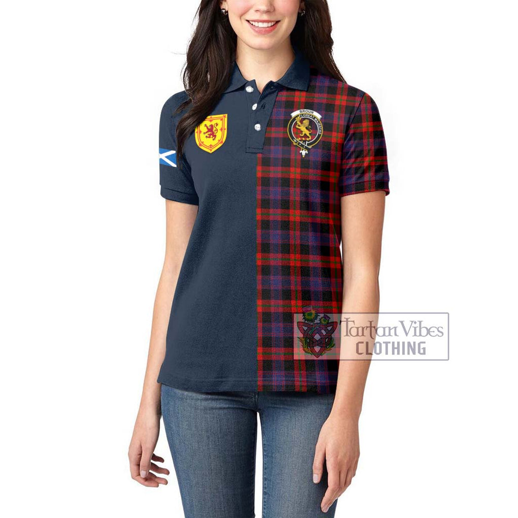 Tartan Vibes Clothing Broun Modern Tartan Women's Polo Shirt with Scottish Lion Royal Arm Half Style