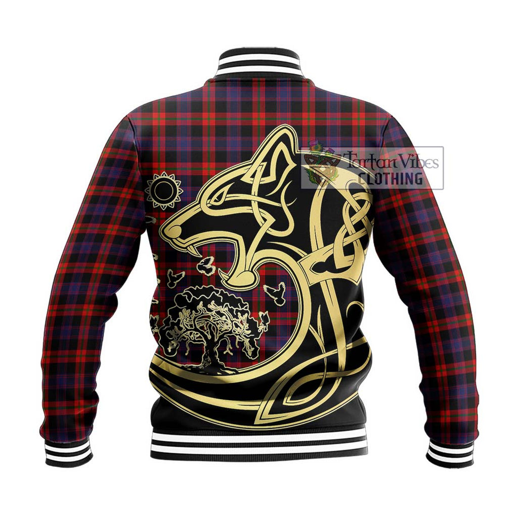 Broun Modern Tartan Baseball Jacket with Family Crest Celtic Wolf Style - Tartan Vibes Clothing