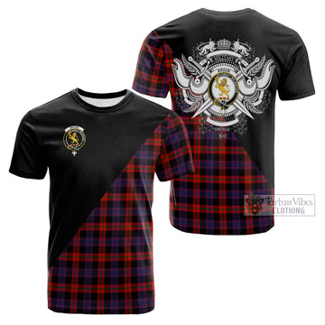 Broun Modern Tartan Cotton T-shirt with Family Crest and Military Logo Style