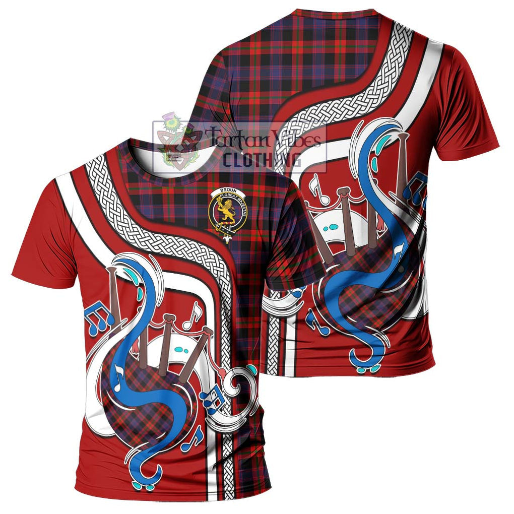 Broun Modern Tartan T-Shirt with Epic Bagpipe Style - Tartanvibesclothing Shop