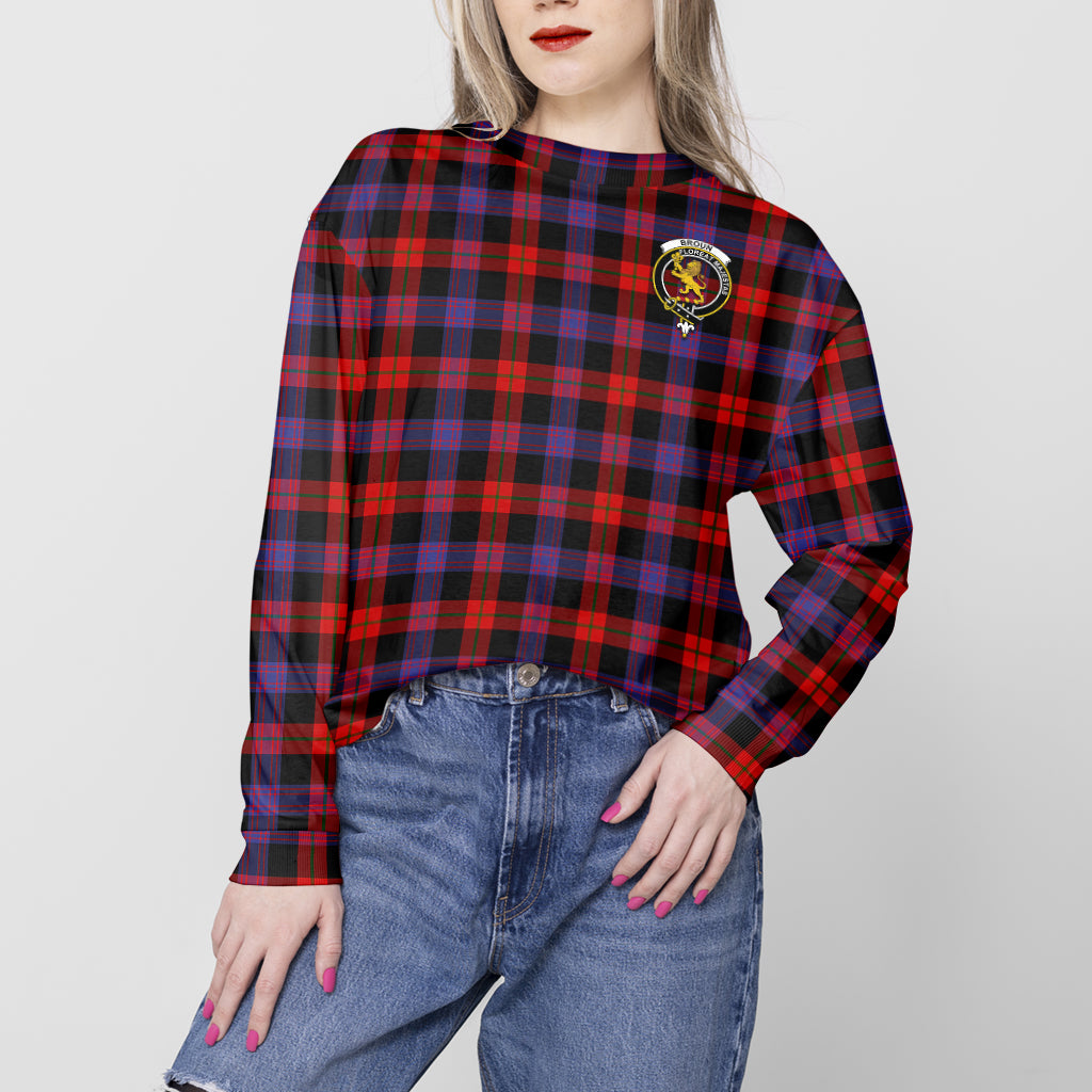 Broun Modern Tartan Sweatshirt with Family Crest - Tartan Vibes Clothing