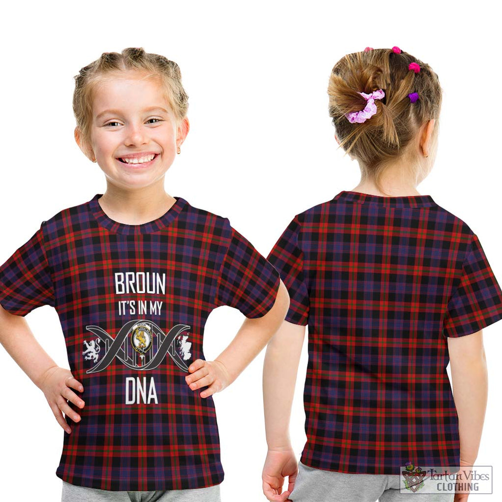 Broun Modern Tartan Kid T-Shirt with Family Crest DNA In Me Style - Tartanvibesclothing Shop