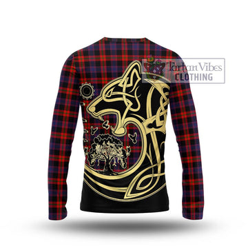 Broun Modern Tartan Long Sleeve T-Shirt with Family Crest Celtic Wolf Style