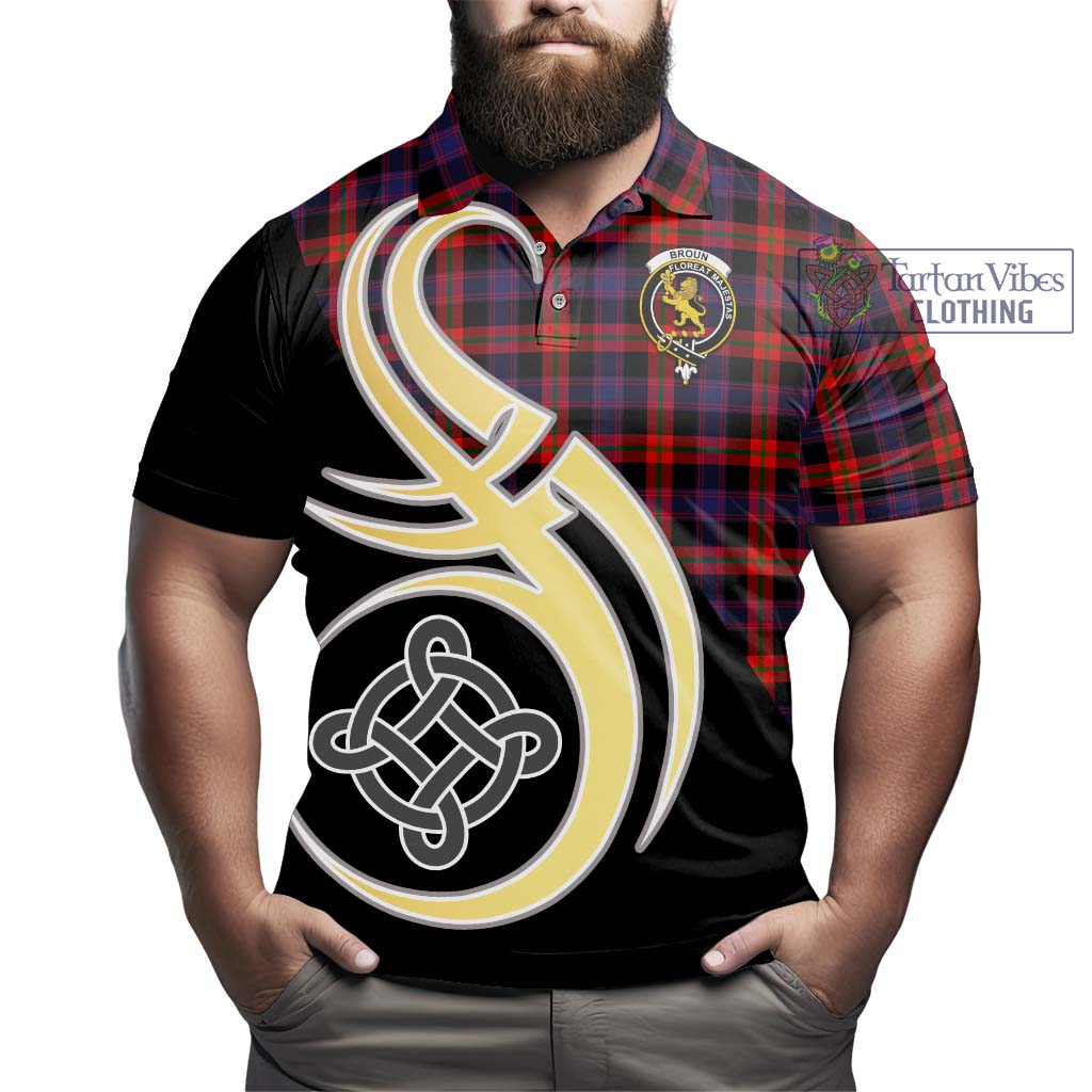 Broun Modern Tartan Polo Shirt with Family Crest and Celtic Symbol Style - Tartan Vibes Clothing