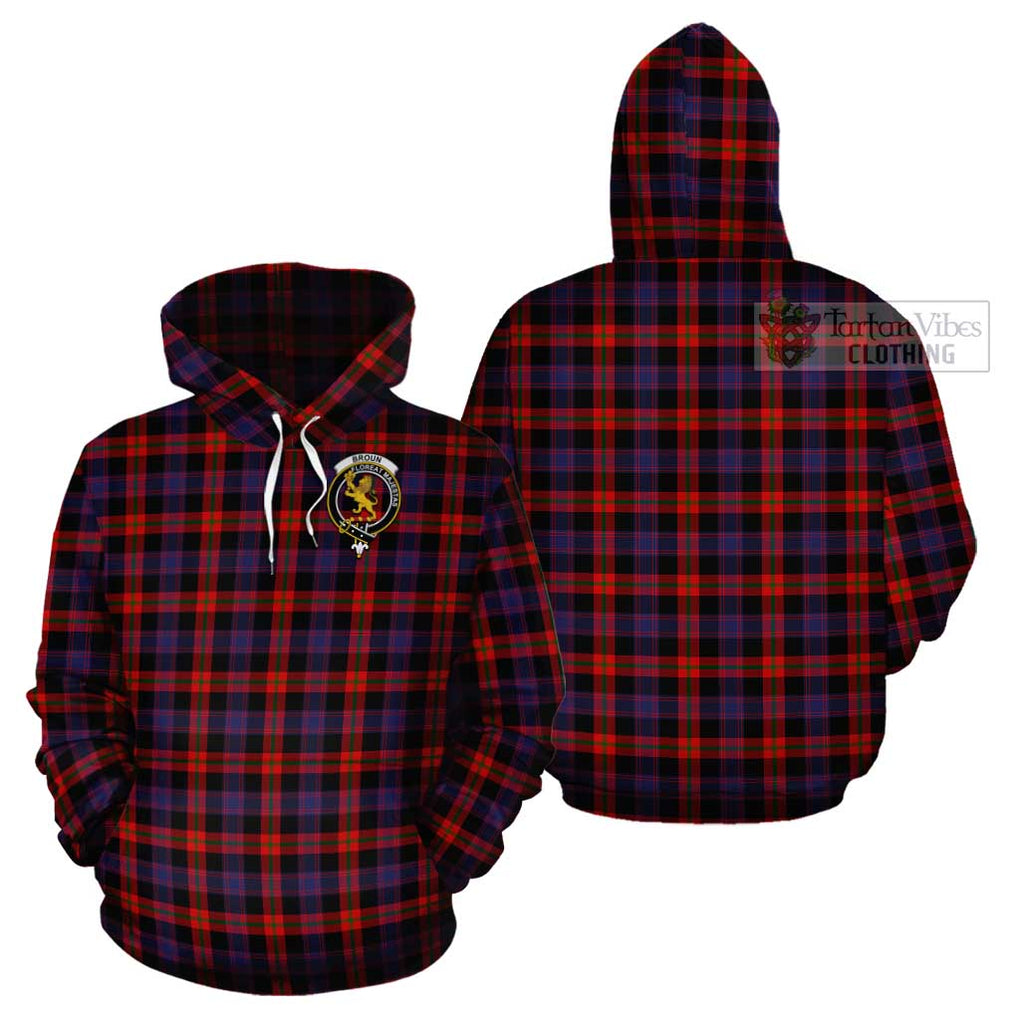 Broun Modern Tartan Cotton Hoodie with Family Crest Pullover Hoodie - Tartan Vibes Clothing