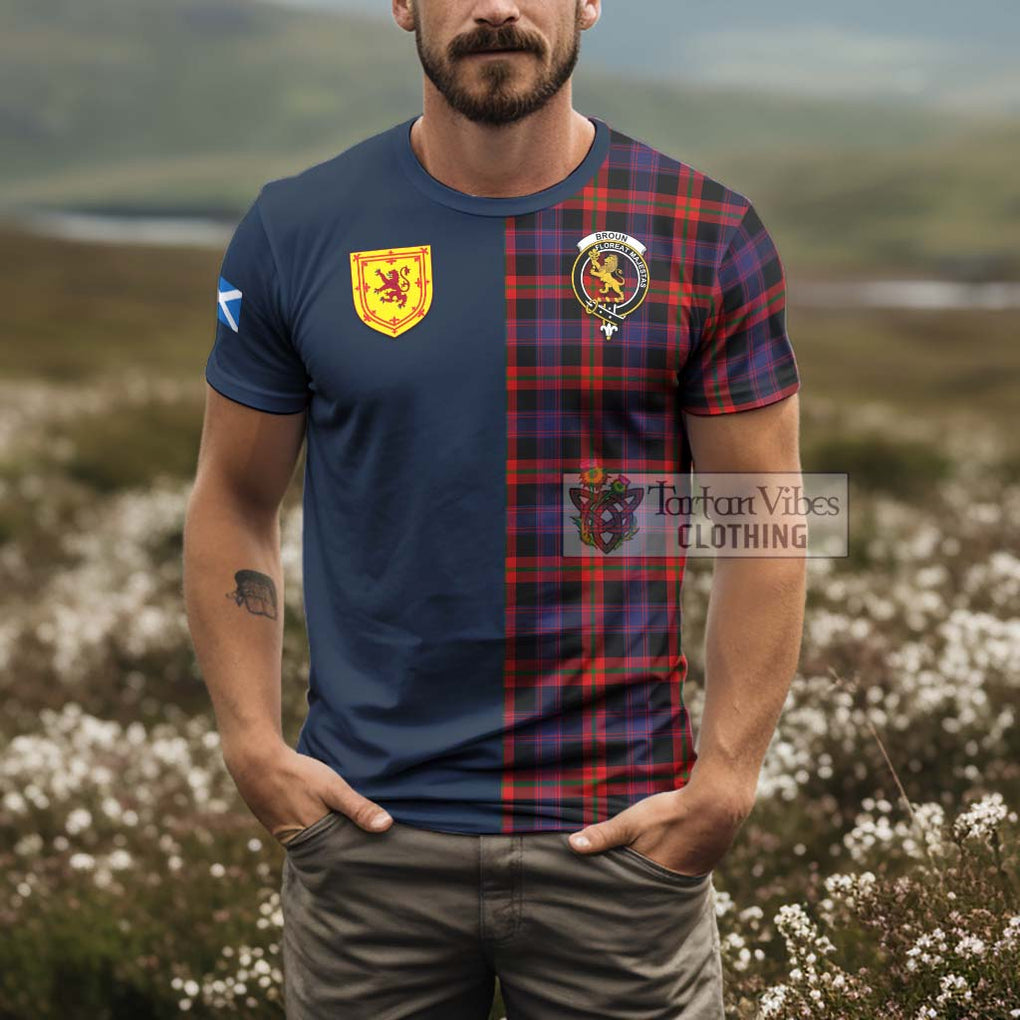 Tartan Vibes Clothing Broun Modern Tartan T-Shirt Alba with Scottish Lion Royal Arm Half Style