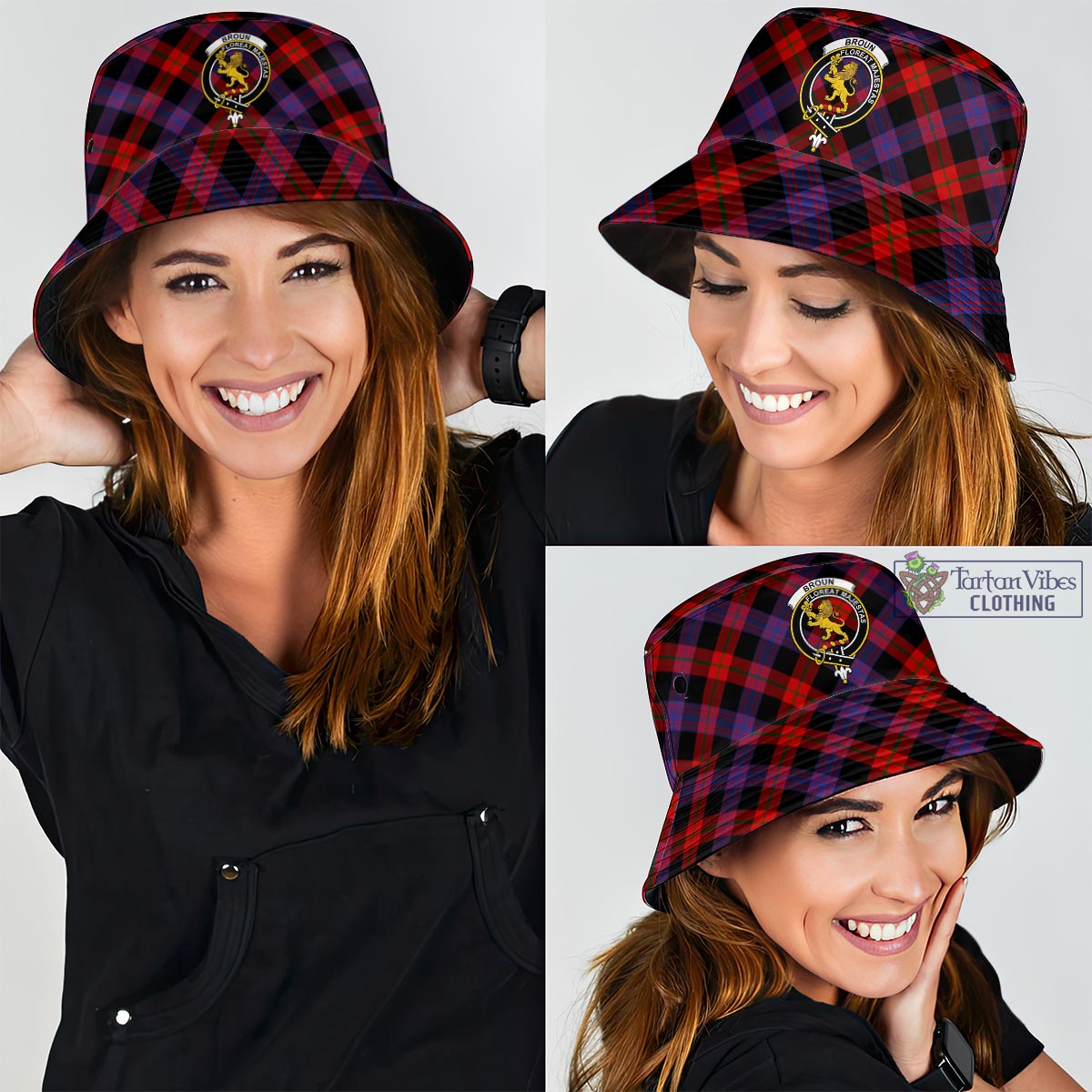 Tartan Vibes Clothing Broun Modern Tartan Bucket Hat with Family Crest