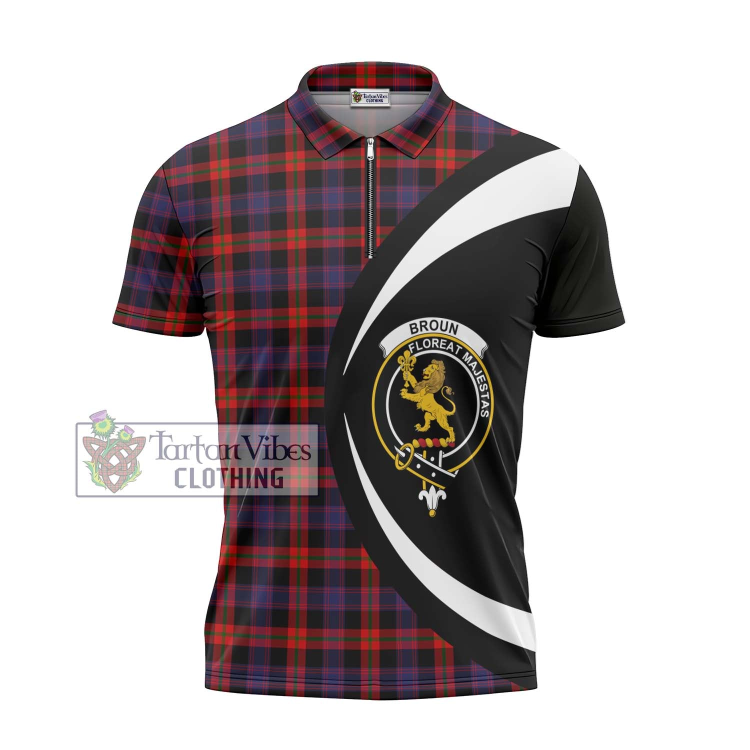 Tartan Vibes Clothing Broun Modern Tartan Zipper Polo Shirt with Family Crest Circle Style