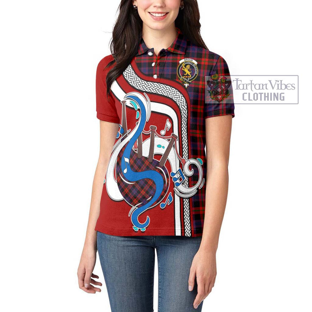 Broun Modern Tartan Women's Polo Shirt with Epic Bagpipe Style - Tartanvibesclothing Shop