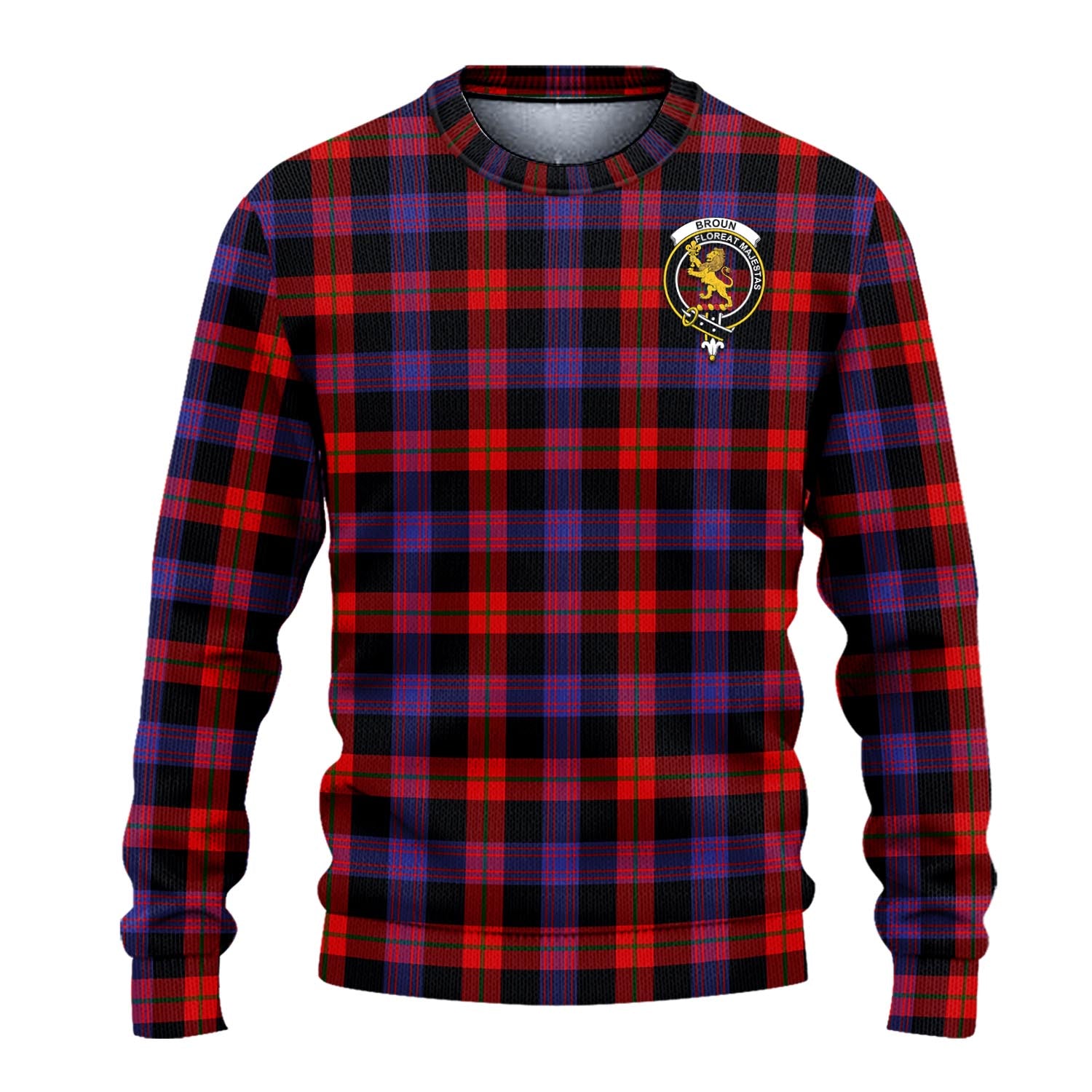 Broun Modern Tartan Knitted Sweater with Family Crest - Tartanvibesclothing