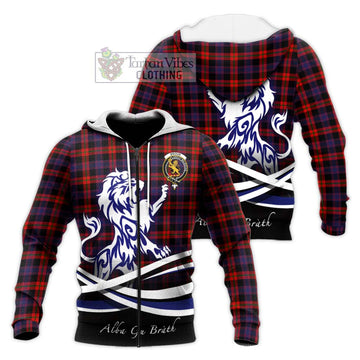 Broun Modern Tartan Knitted Hoodie with Alba Gu Brath Regal Lion Emblem