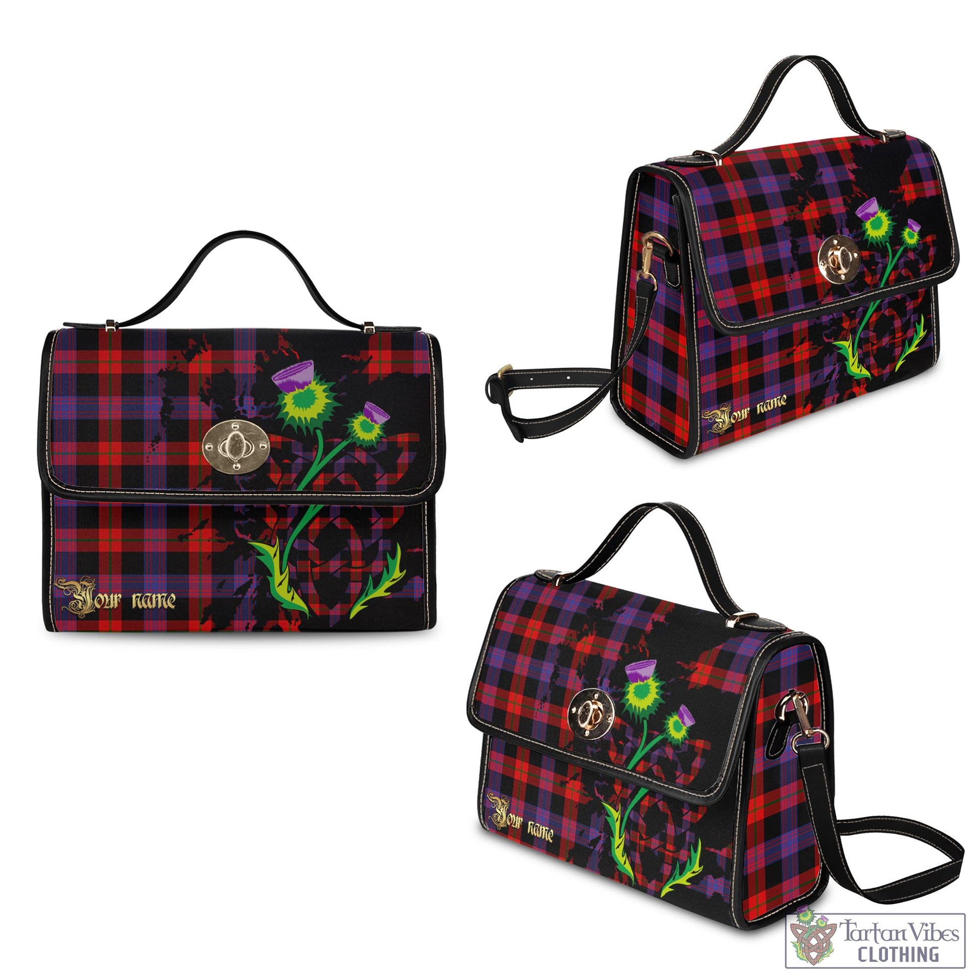 Tartan Vibes Clothing Broun Modern Tartan Waterproof Canvas Bag with Scotland Map and Thistle Celtic Accents