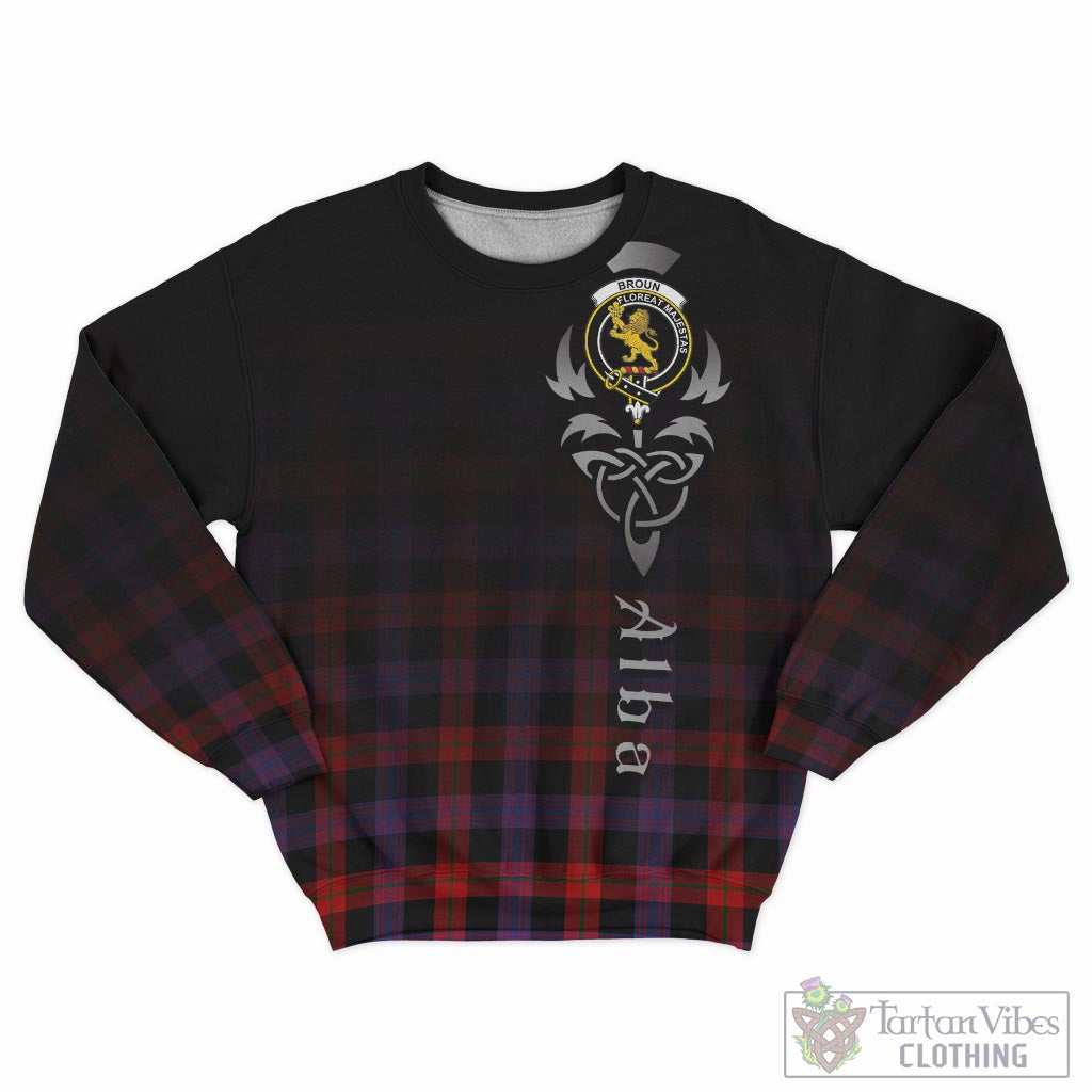 Tartan Vibes Clothing Broun Modern Tartan Sweatshirt Featuring Alba Gu Brath Family Crest Celtic Inspired