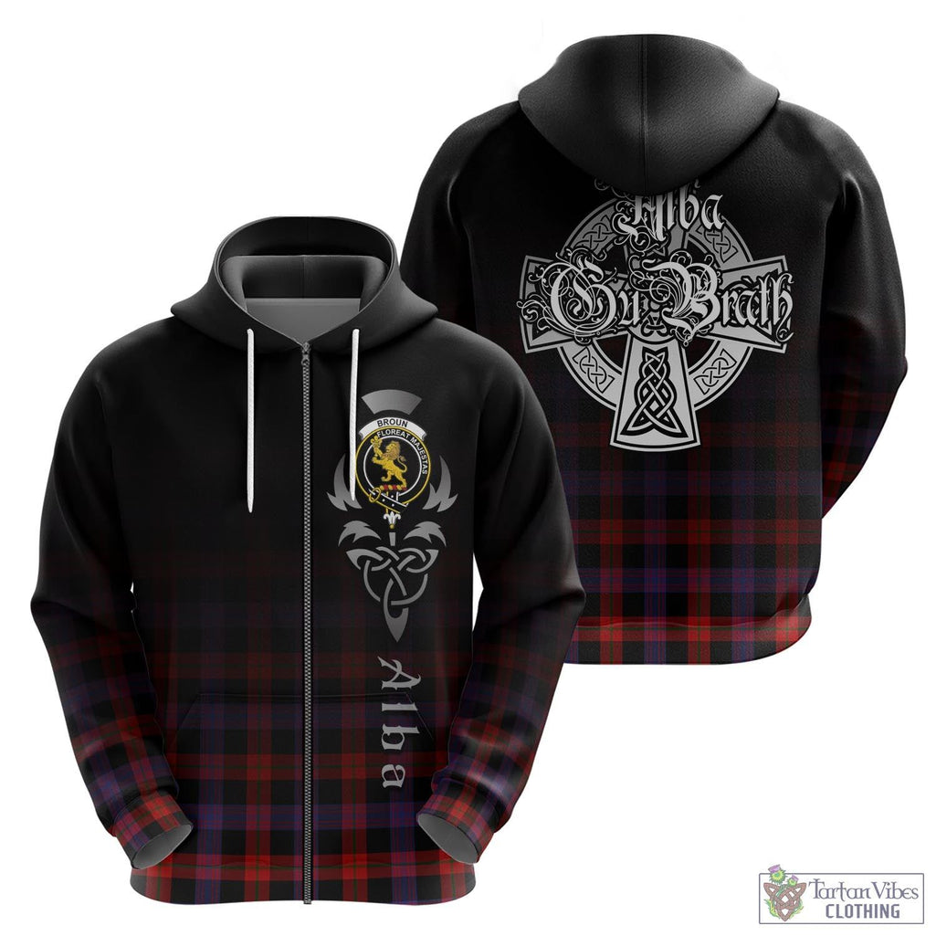 Tartan Vibes Clothing Broun Modern Tartan Hoodie Featuring Alba Gu Brath Family Crest Celtic Inspired