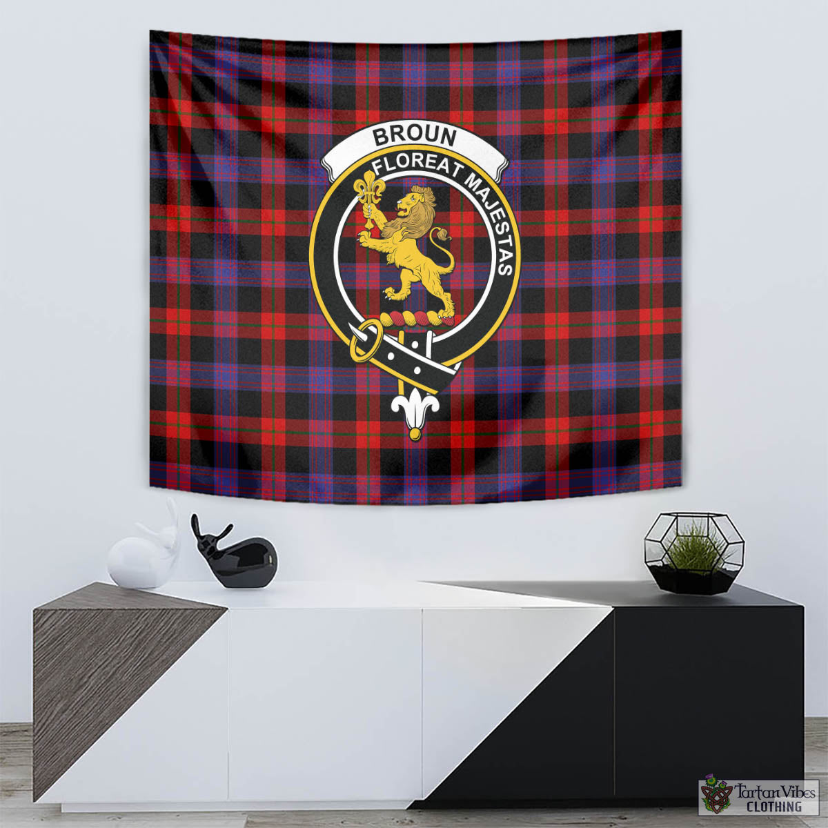 Tartan Vibes Clothing Broun Modern Tartan Tapestry Wall Hanging and Home Decor for Room with Family Crest