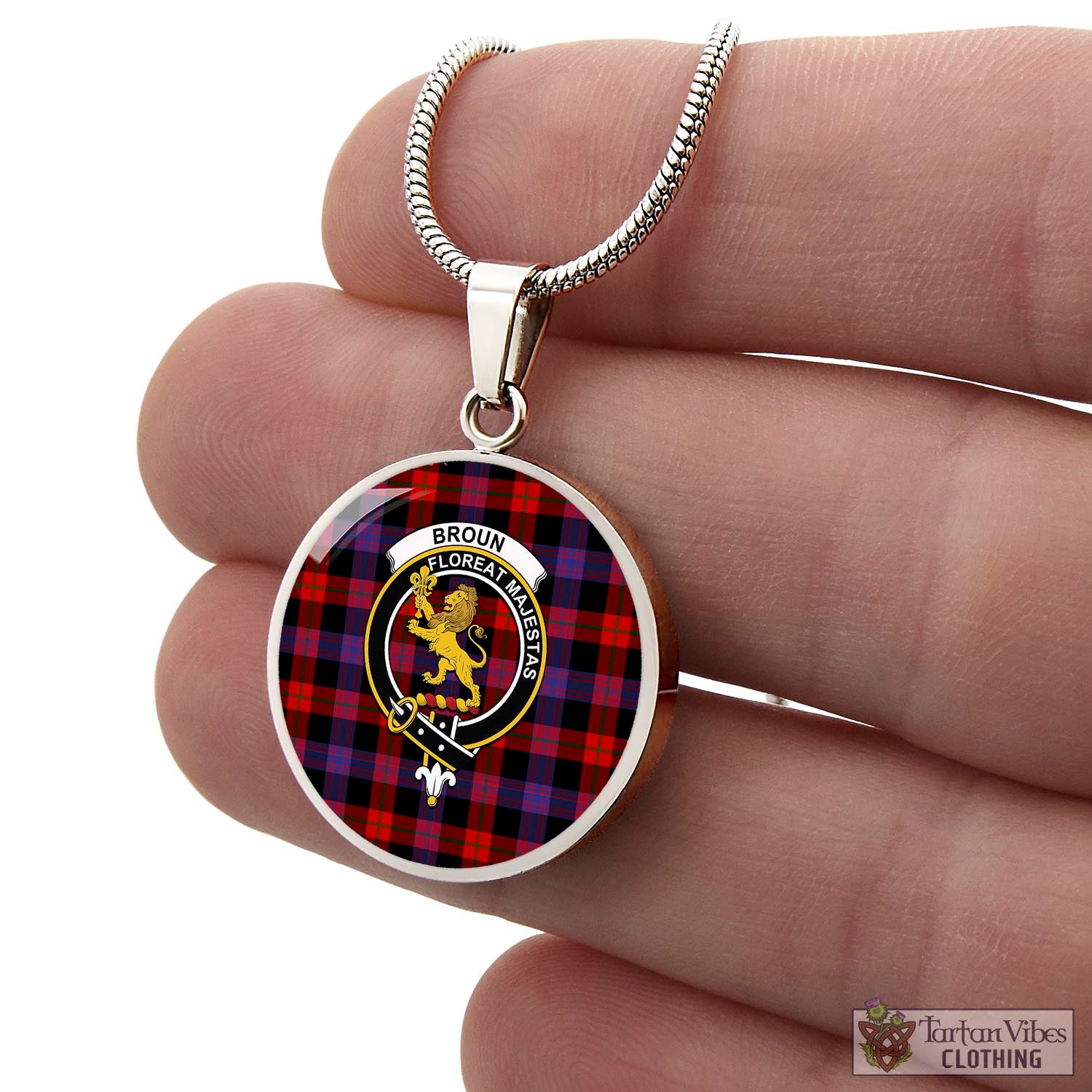 Tartan Vibes Clothing Broun Modern Tartan Circle Necklace with Family Crest