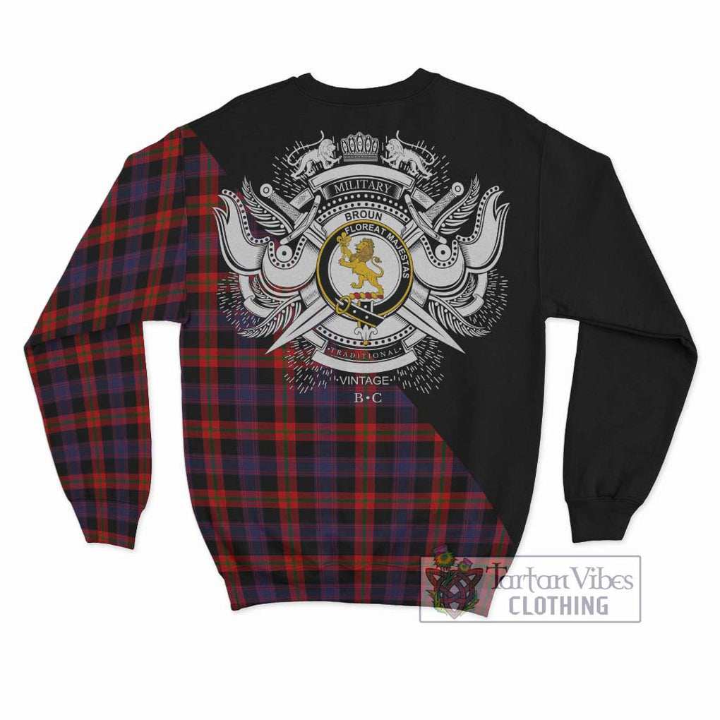 Broun Modern Tartan Sweatshirt with Family Crest and Military Logo Style - Tartanvibesclothing Shop