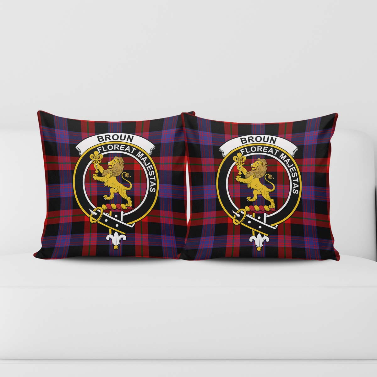 Broun Modern Tartan Pillow Cover with Family Crest - Tartanvibesclothing