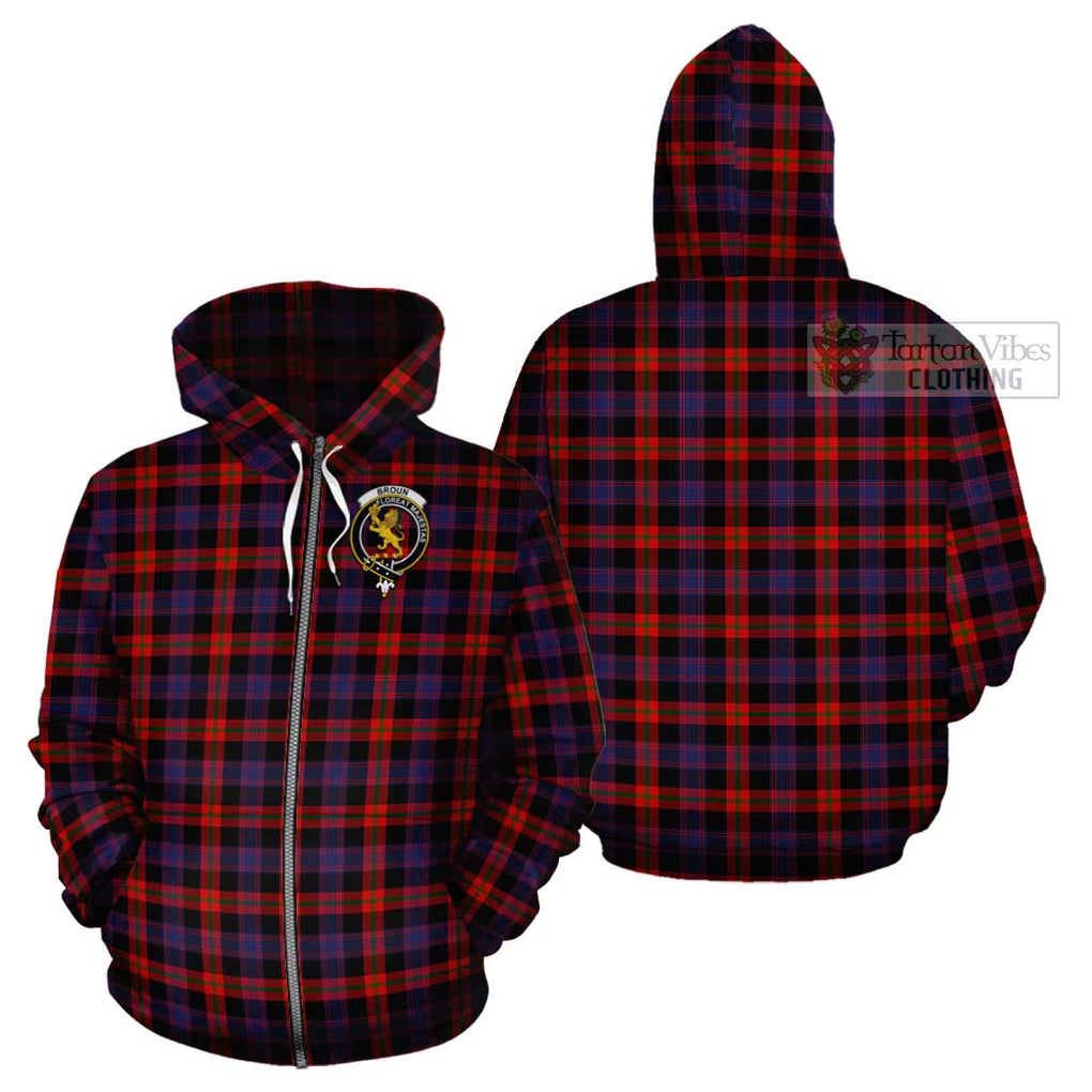 Broun Modern Tartan Cotton Hoodie with Family Crest Zip Hoodie - Tartan Vibes Clothing