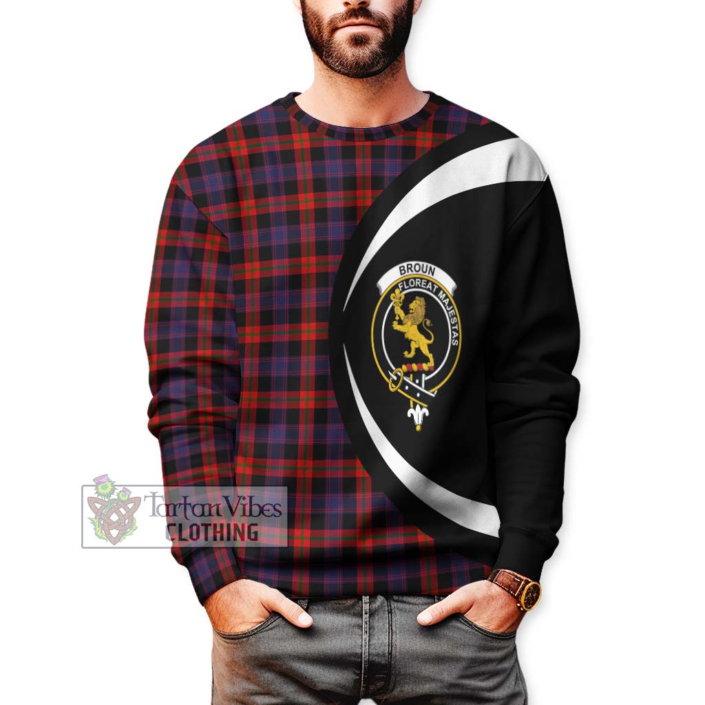 Broun Modern Tartan Sweatshirt with Family Crest Circle Style - Tartan Vibes Clothing