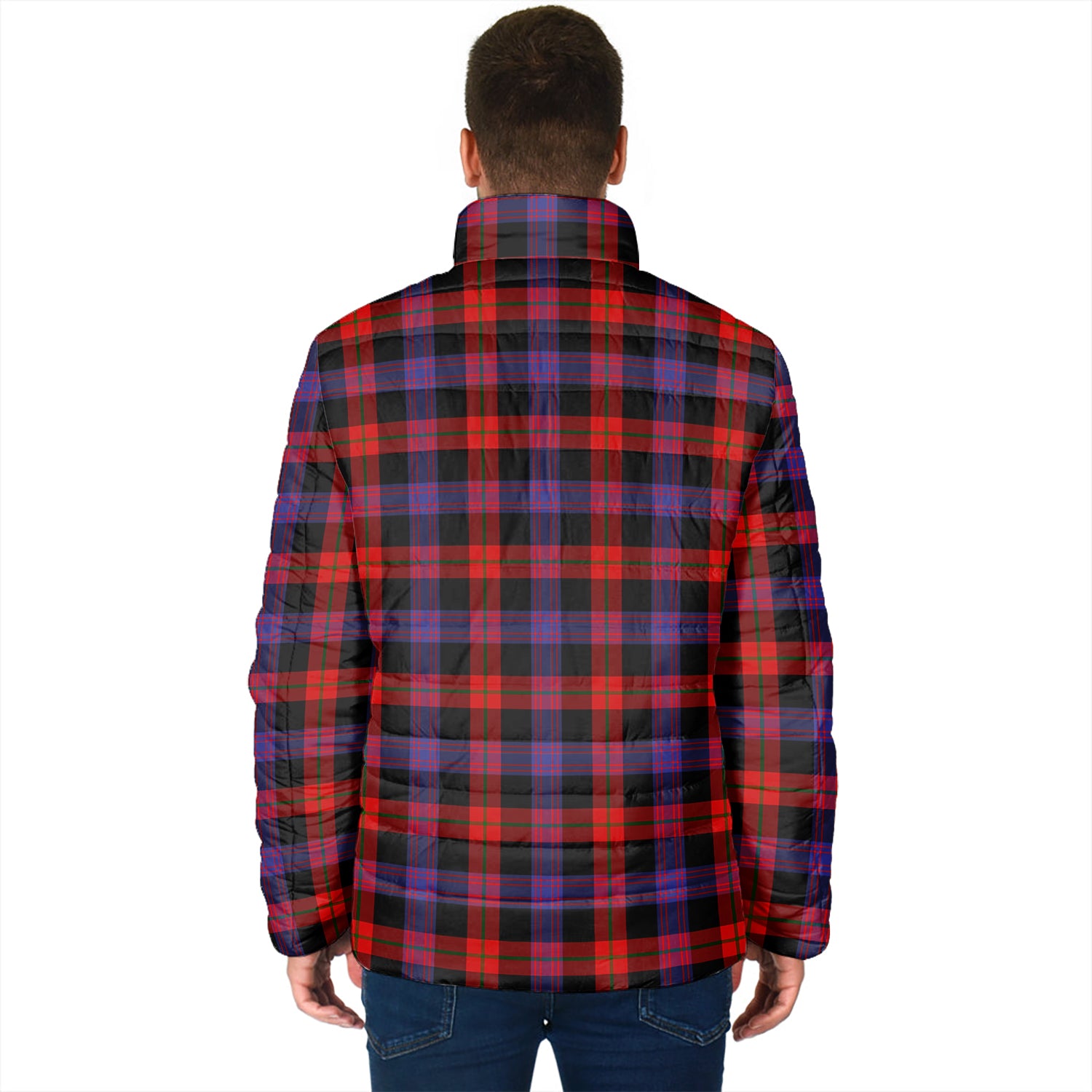 Broun Modern Tartan Padded Jacket with Family Crest - Tartan Vibes Clothing