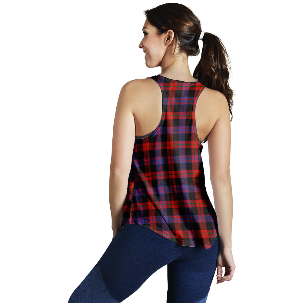 Broun Modern Tartan Women Racerback Tanks with Family Crest - Tartanvibesclothing