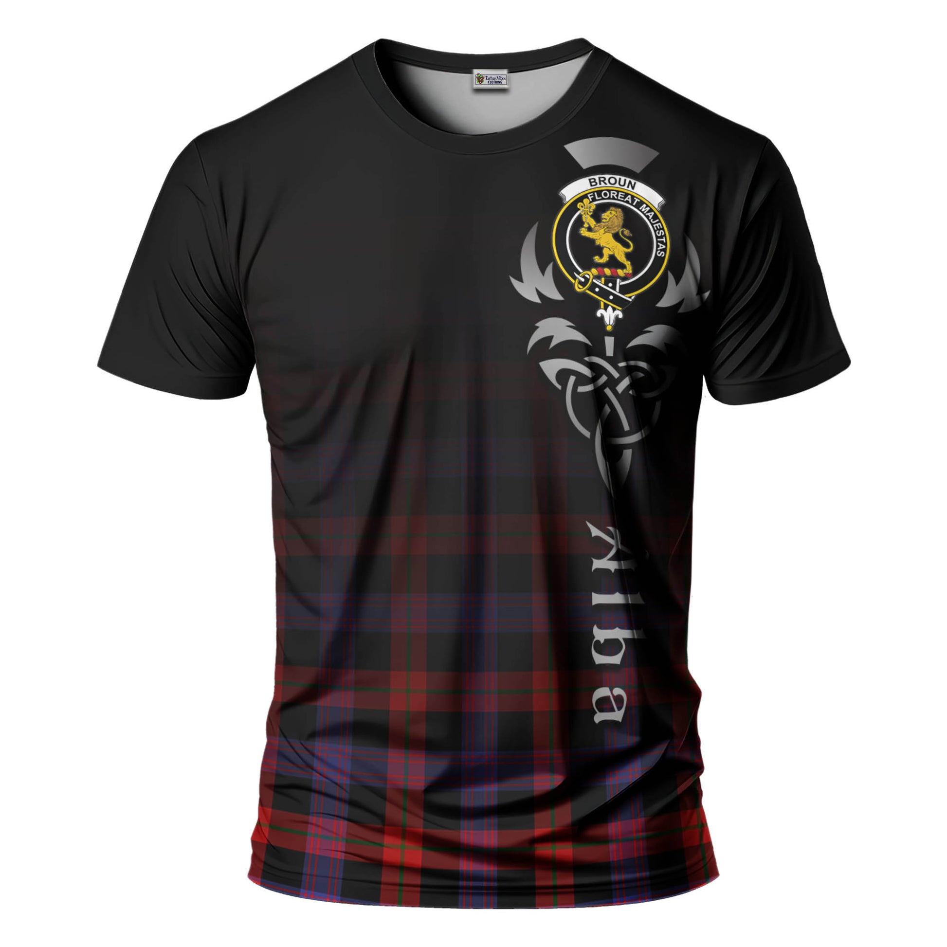 Tartan Vibes Clothing Broun Modern Tartan T-Shirt Featuring Alba Gu Brath Family Crest Celtic Inspired