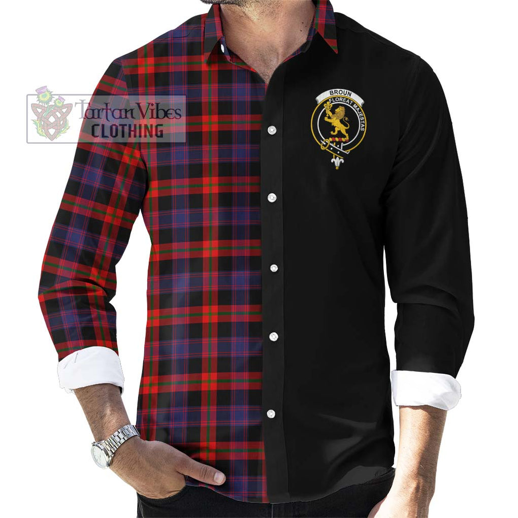 Broun Modern Tartan Long Sleeve Button Shirt with Family Crest and Half Of Me Style - Tartanvibesclothing Shop