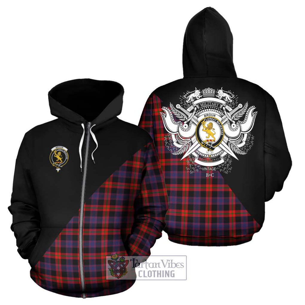 Broun Modern Tartan Hoodie with Family Crest and Military Logo Style - Tartanvibesclothing Shop